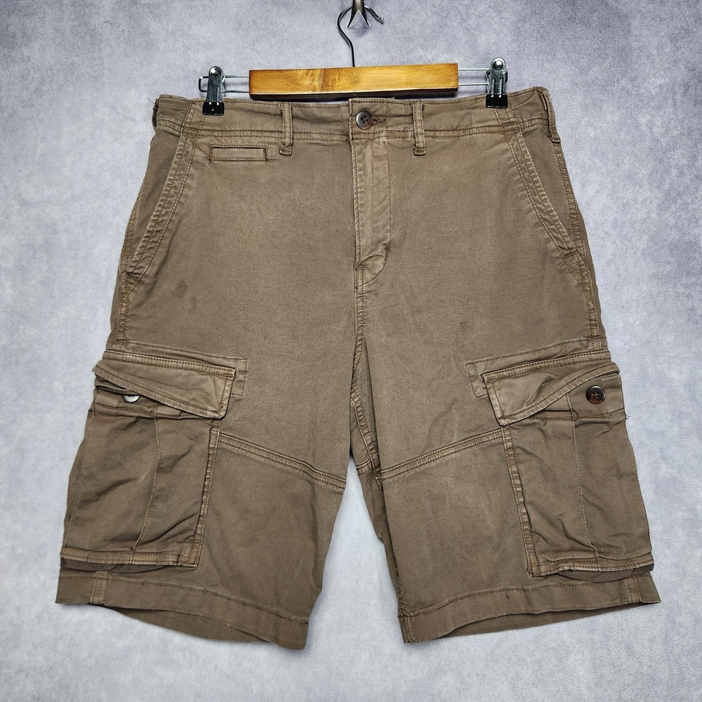 American Eagle Mens Brown Flex Cargo Shorts Size 31 Adjustable Waist